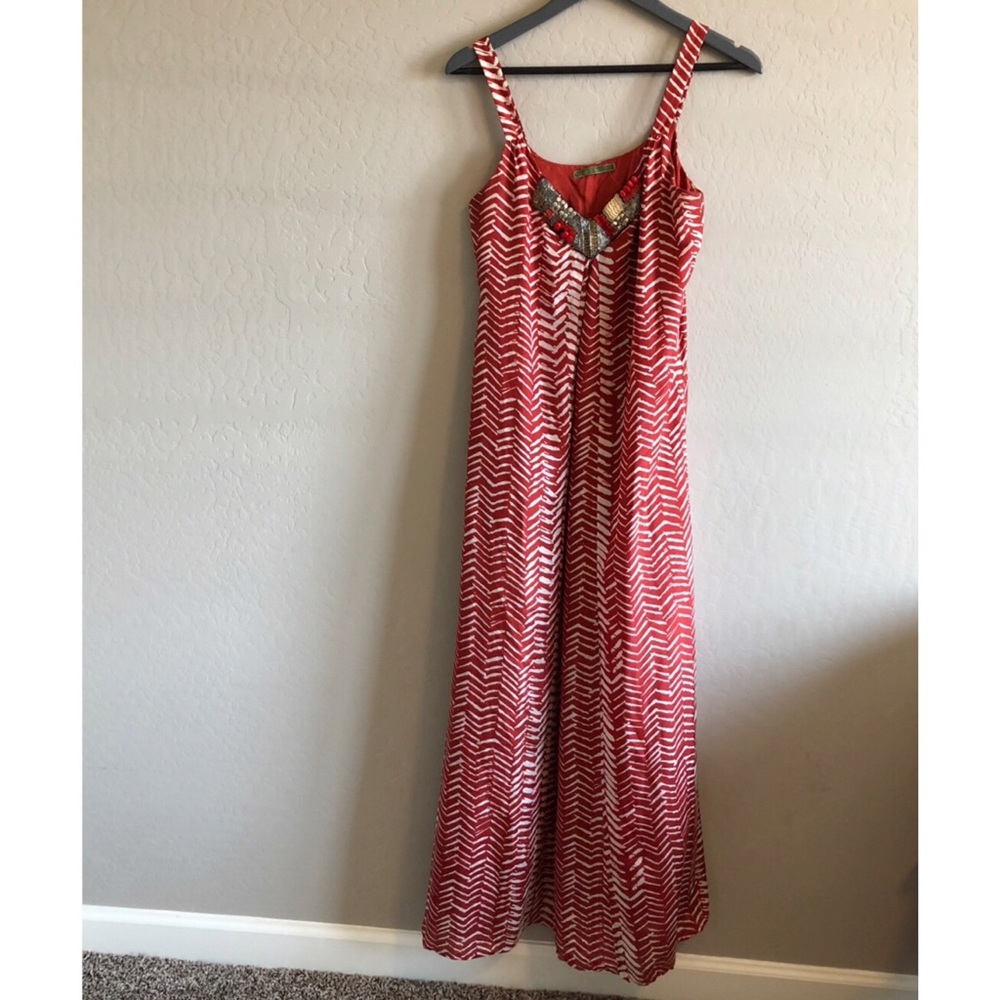 Anthropologie velvet beaded print maxi dress